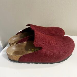 Birkenstock Red Davos Wool Felt Slip On Clogs Size 8-8.5 Women’s